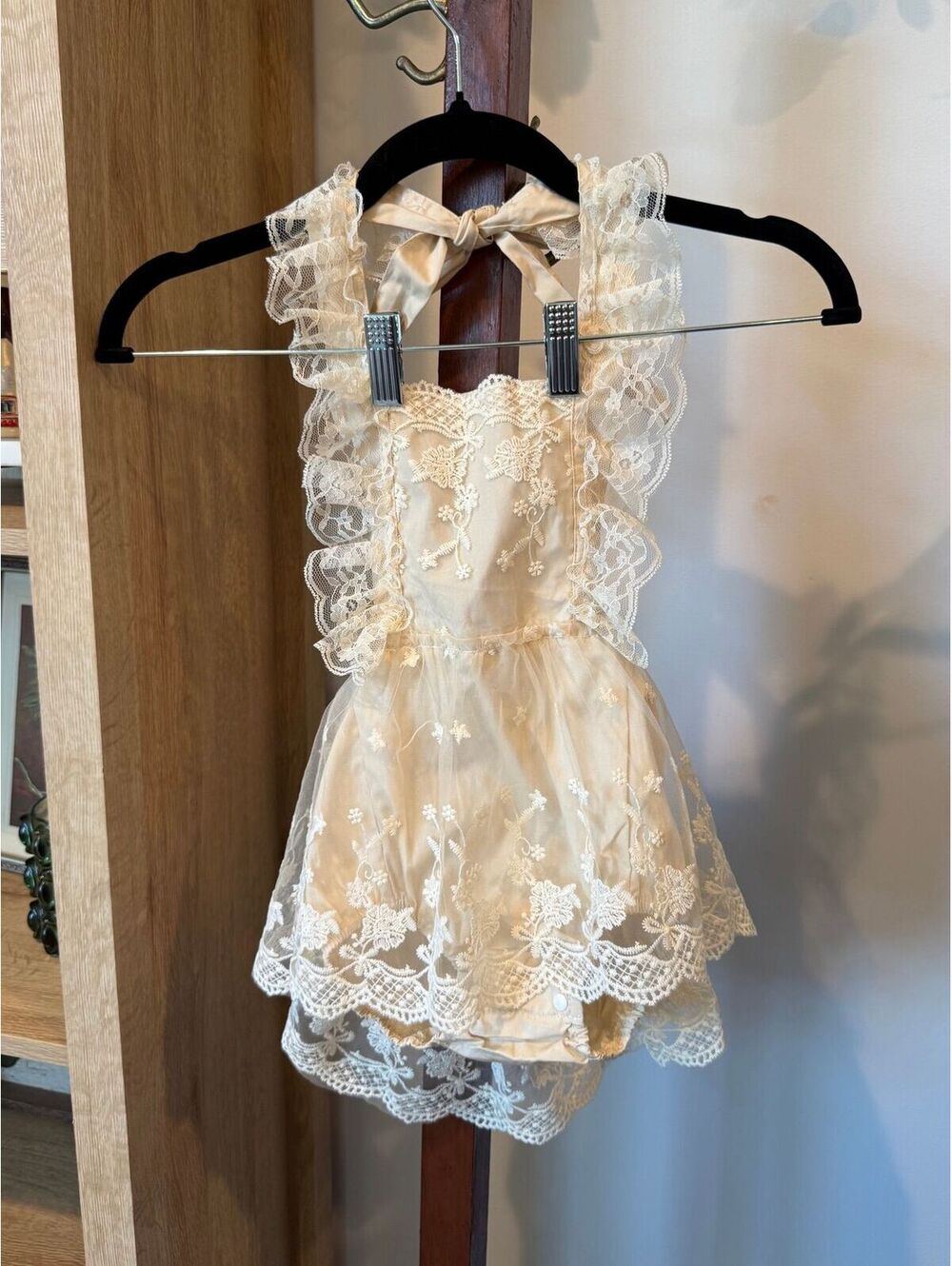 NWT Fymnsi Girls Beige Lace Dress with Ruffle Details Size 18/24 Mth